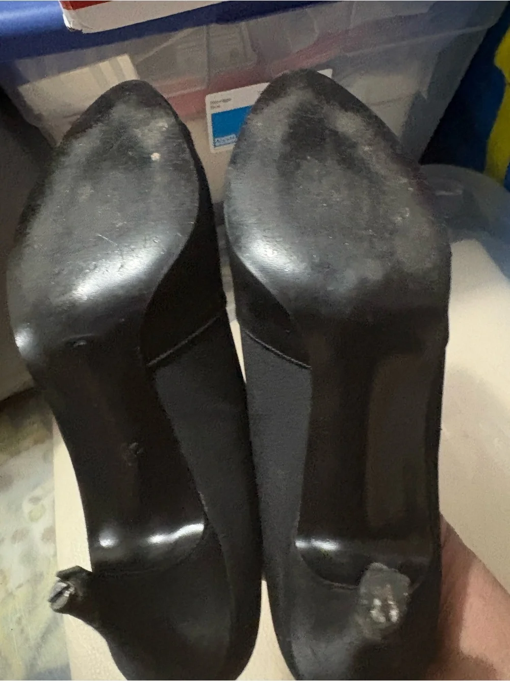 Life Stride Black Satin Pointed Toe Heels with Decorative Crystal Buckle